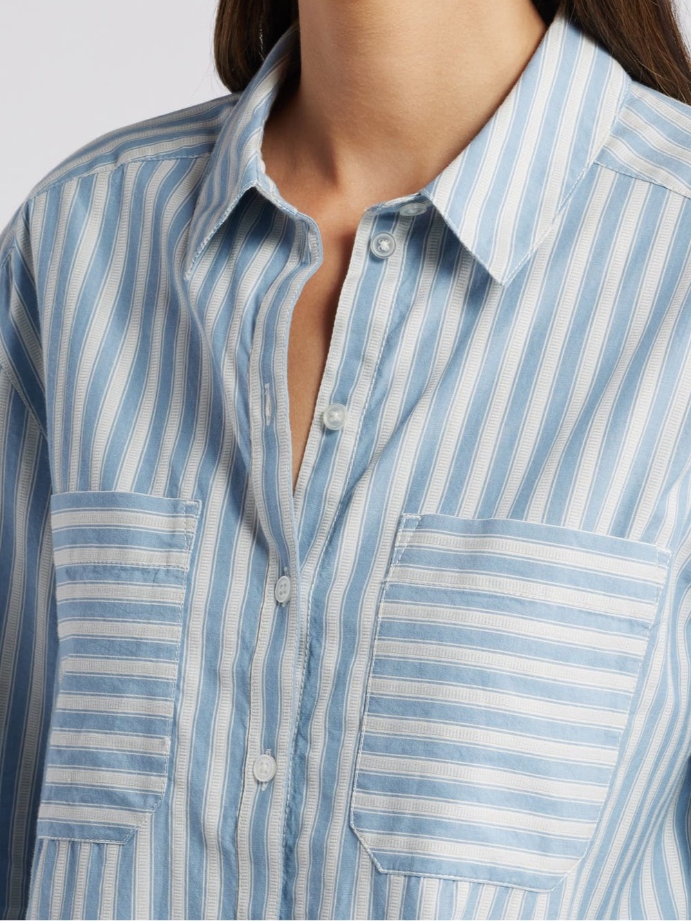 Treasure & Bond Light Blue and White Striped Button-Down Shirt